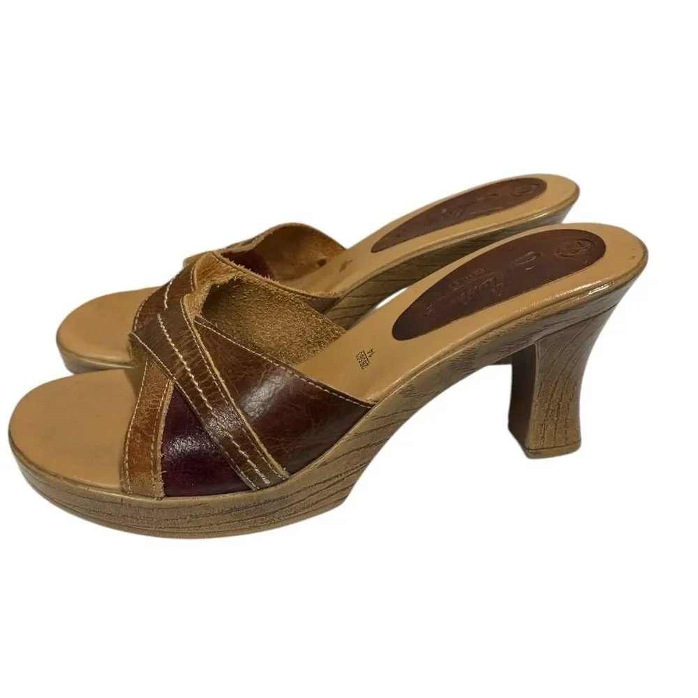 Fioni Leather Women's Brown Slide Heel Platform Sandals 7.5